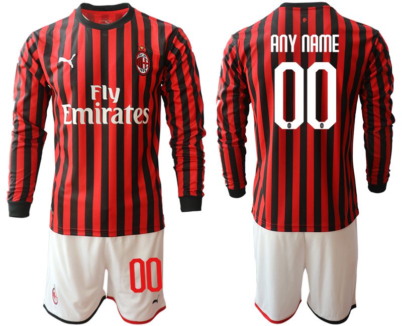Men 2019-2020 club AC milan home long sleeve customized red Soccer Jerseys->customized soccer jersey->Custom Jersey
